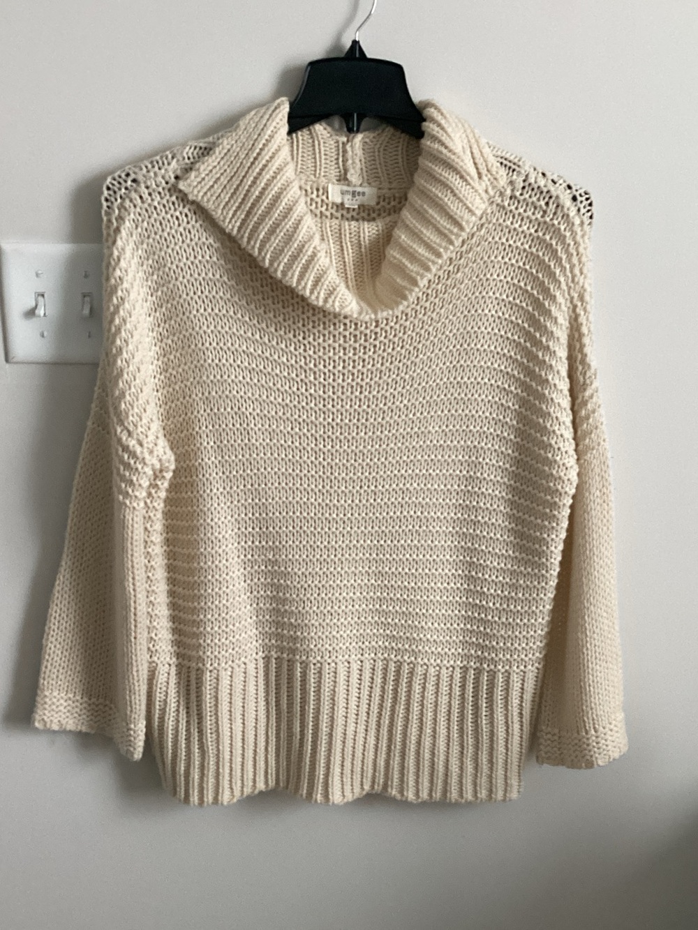 Umgee Cream Chunky Knit Cowl Neck Sweater Oversized Cozy Boho S